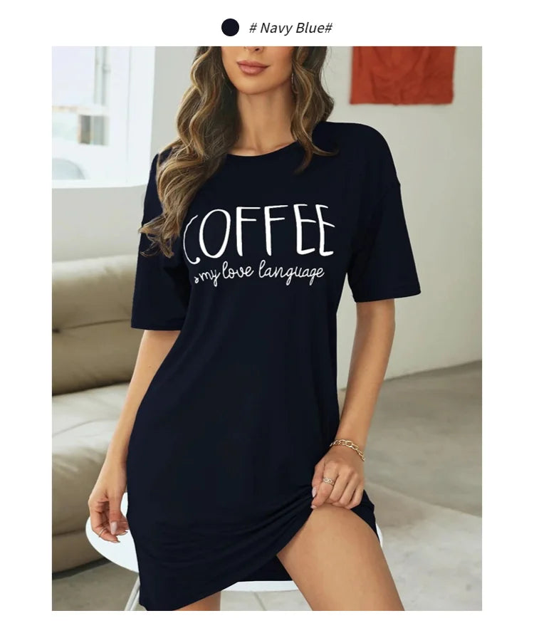 Camisón corto estampado de mujer con cuello redondo