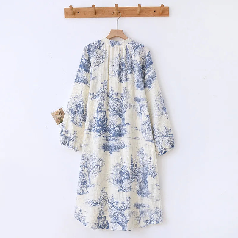 Camisón de algodón estampado con escote en V