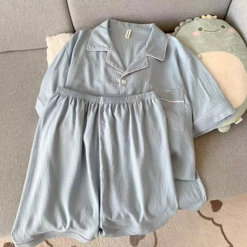 Pijama corto de hombre liso con camisa de solapas