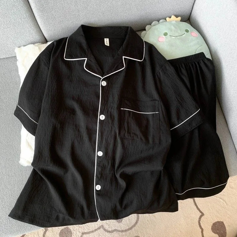 Pijama corto de hombre liso con camisa de solapas