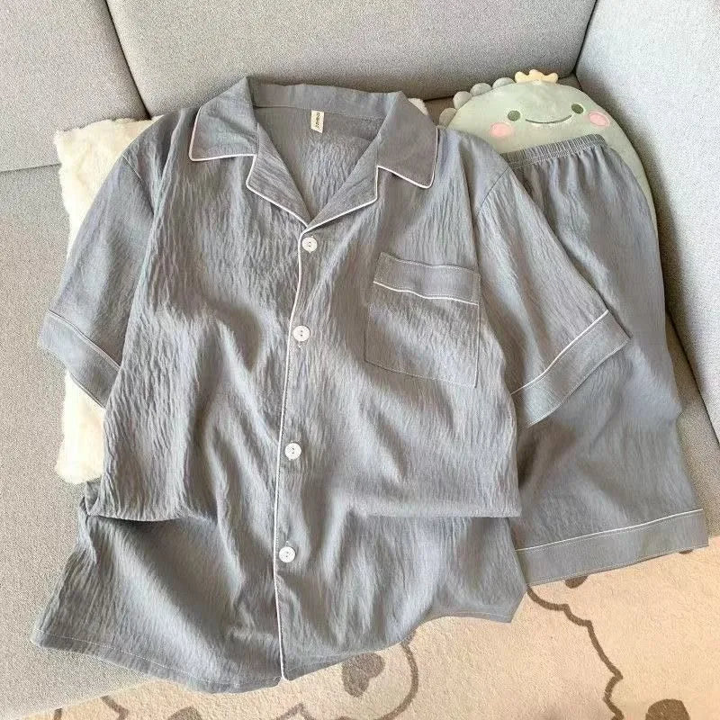 Pijama corto de hombre liso con camisa de solapas