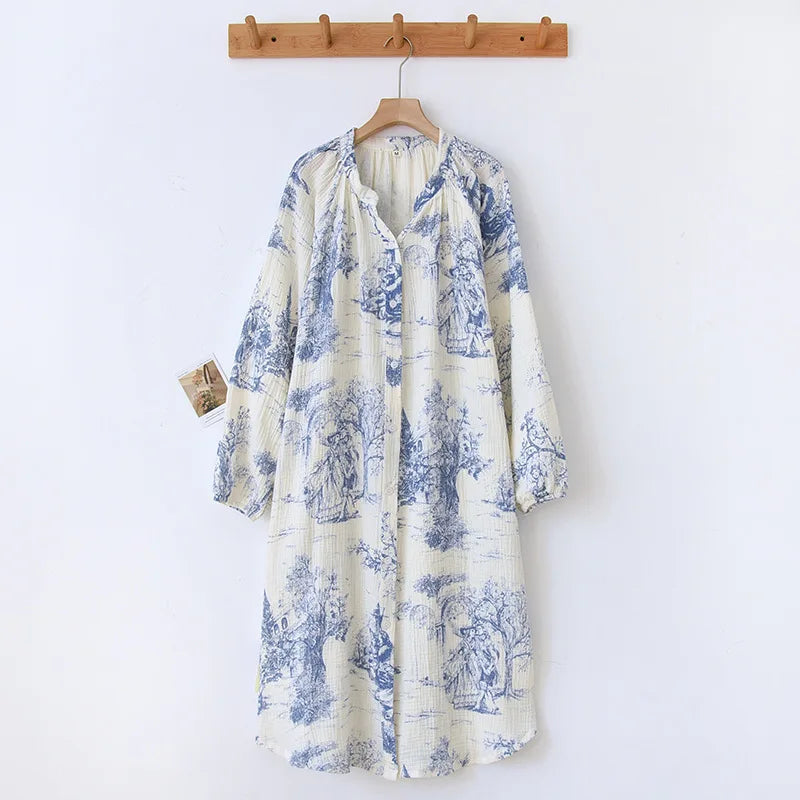 Camisón de algodón estampado con escote en V