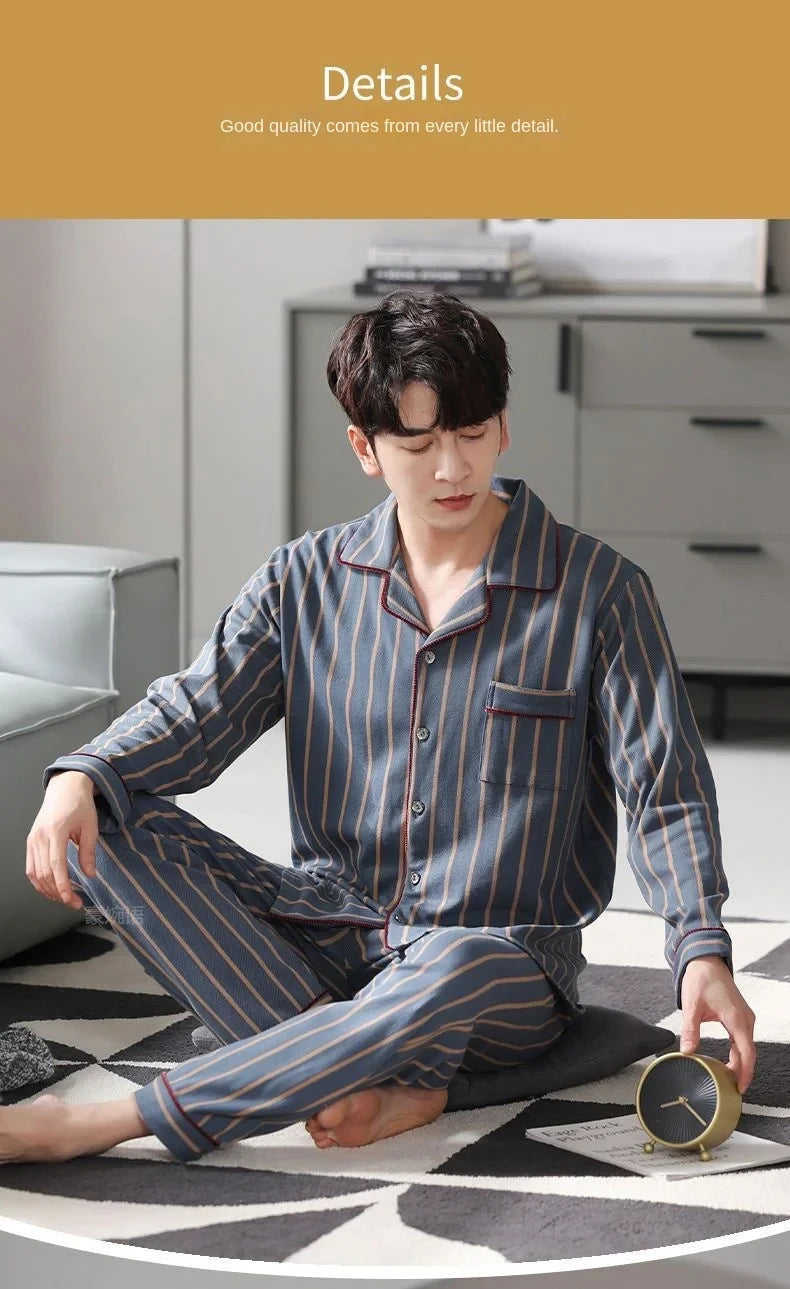 Pijama camisero de hombre de poliéster con pantalón largo