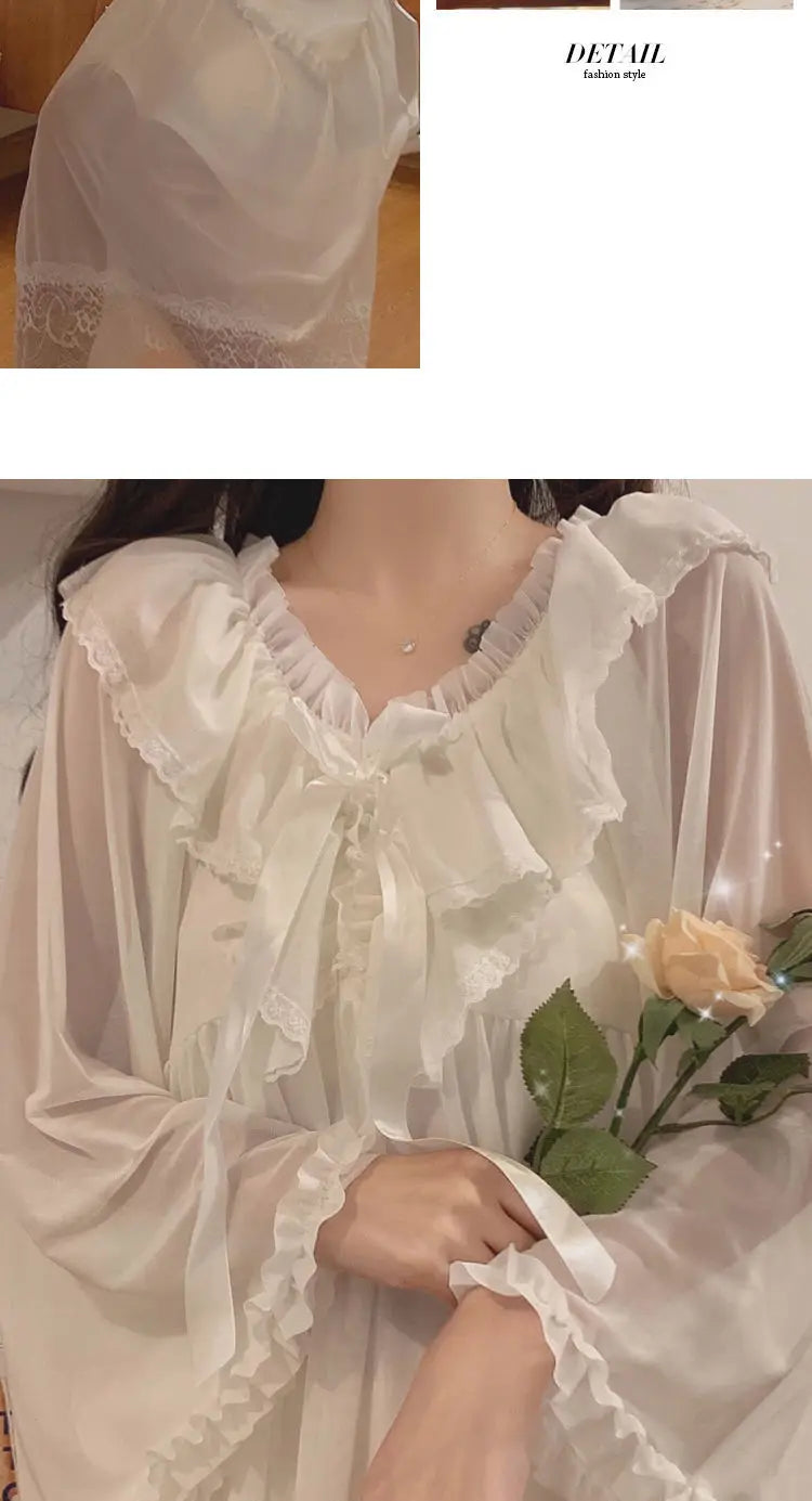 Camisón de manga larga con volados estilo romántico