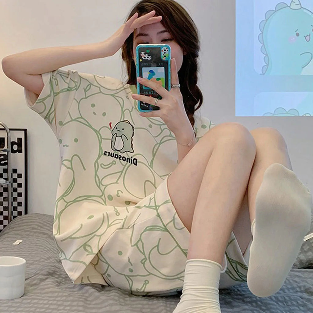 Pijama corto de mujer con osito y efecto degradado