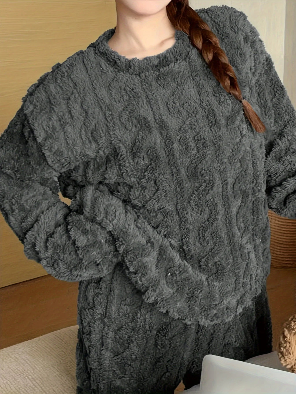 Pijama de mujer de polar grueso con textura jacquard