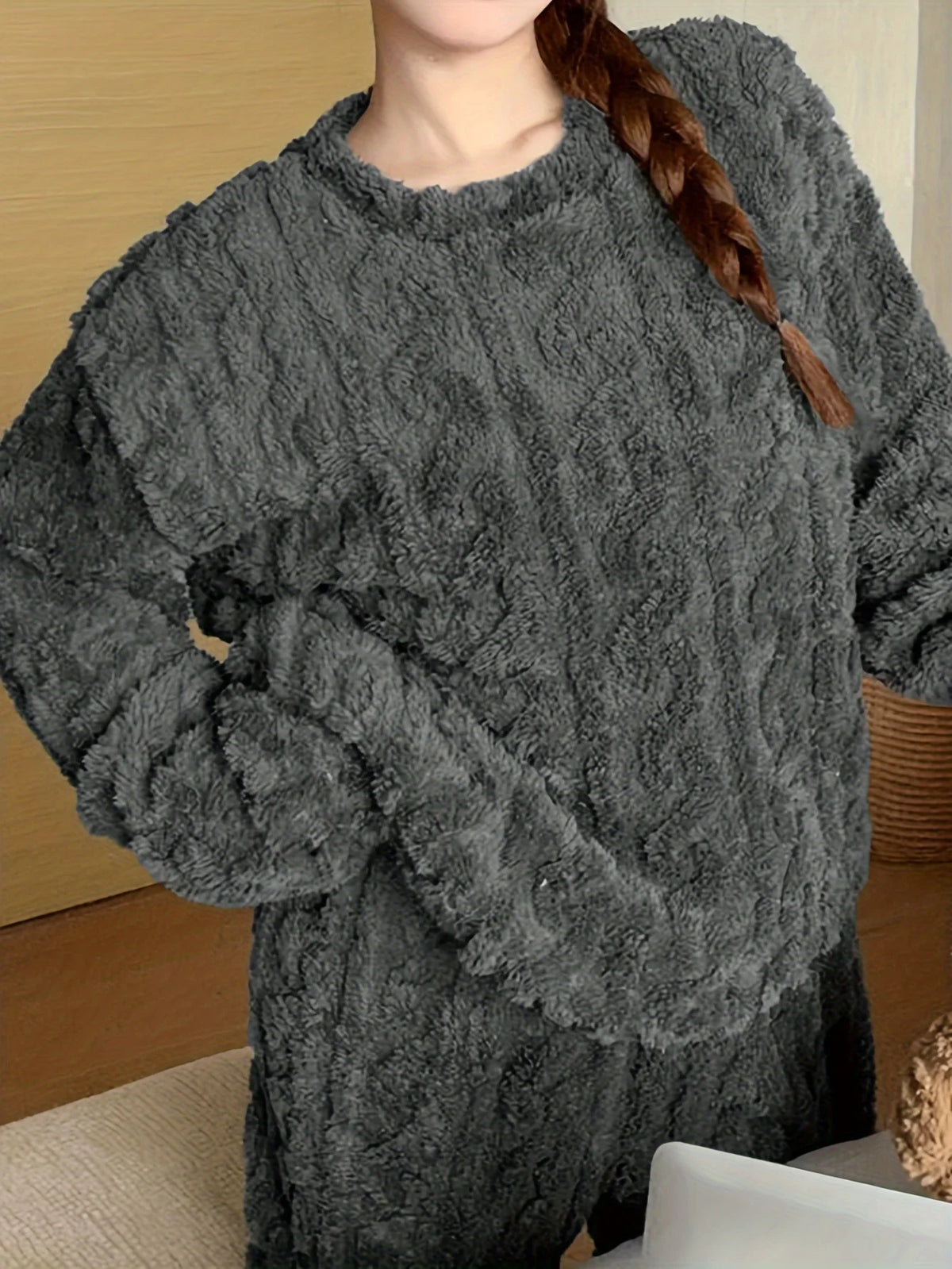 Pijama de mujer de polar grueso con textura jacquard