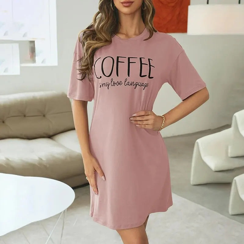 Camisón corto estampado de mujer con cuello redondo