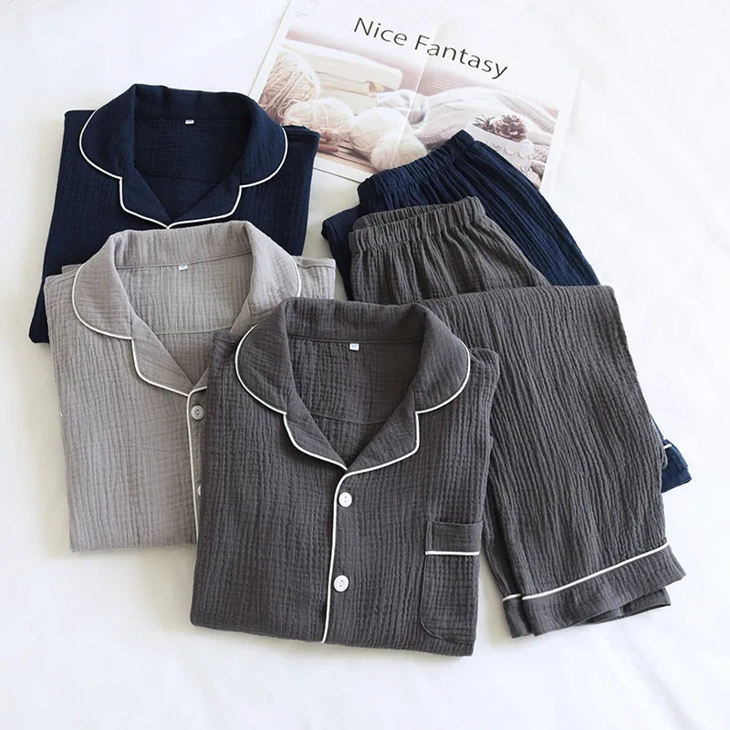 Pijama camisero de hombre de algodón liso