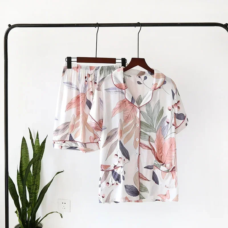 Pijama camisero de mujer de viscosa con estampas