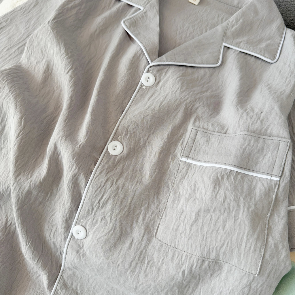 Pijama corto de hombre liso con camisa de solapas
