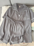 Pijama corto de hombre liso con camisa de solapas