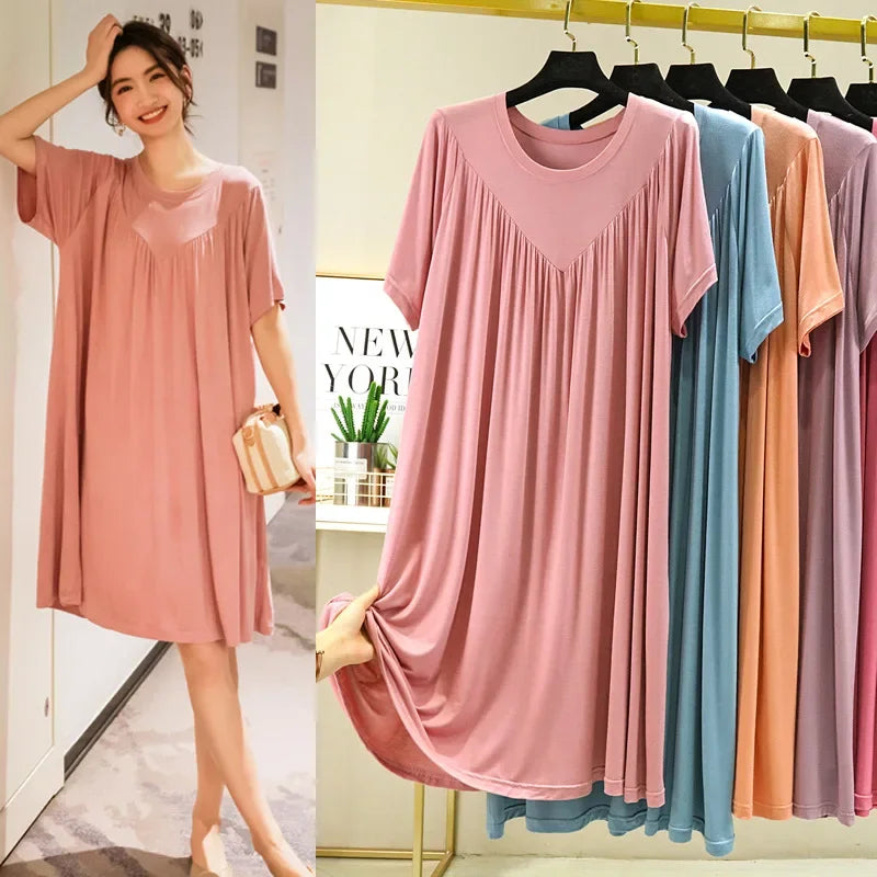 Camisón de mujer de modal liso con manga corta