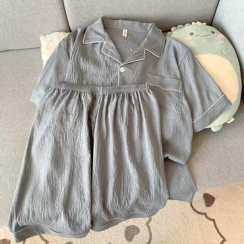 Pijama corto de hombre liso con camisa de solapas