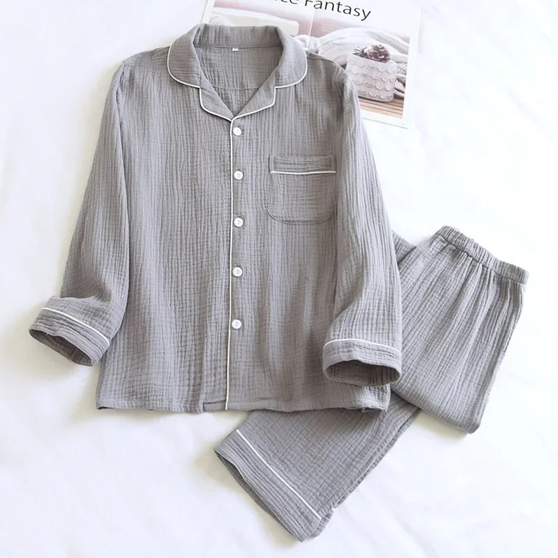 Pijama camisero de hombre de algodón liso