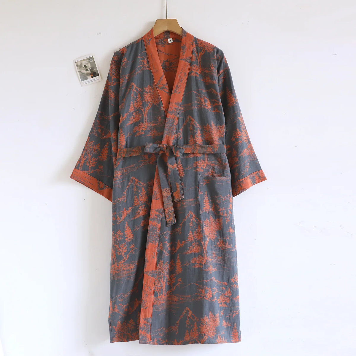 Bata kimono de hombre de algodón con cinturón