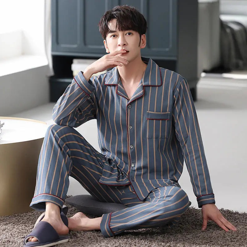 Pijama camisero de hombre de poliéster con pantalón largo