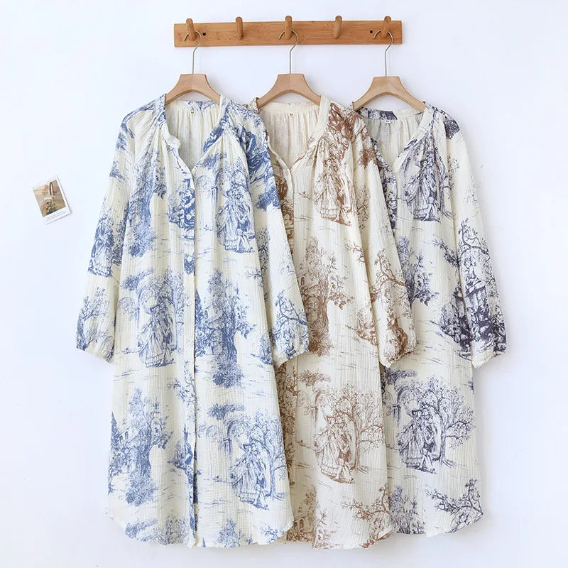 Camisón de algodón estampado con escote en V