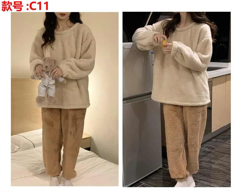 Pijama abrigado de mujer liso con acabado aterciopelado