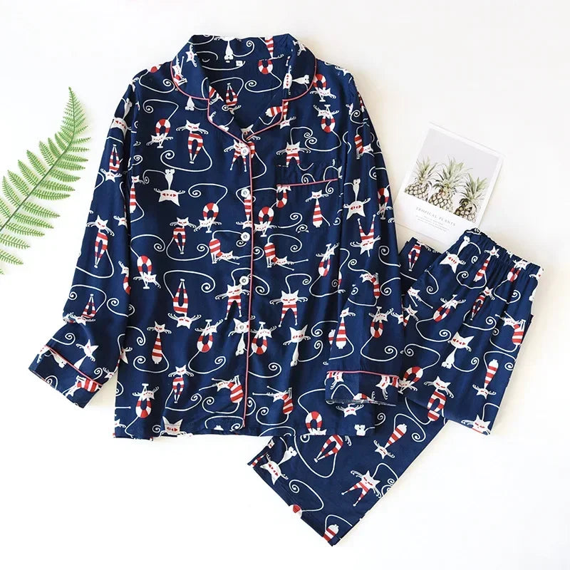 Pijama camisero de mujer de viscosa con estampas