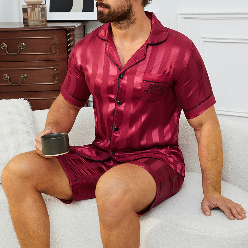 Pijama corto camisero de hombre a rayas