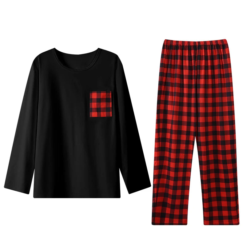Pijama largo de hombre con pantalón a cuadros
