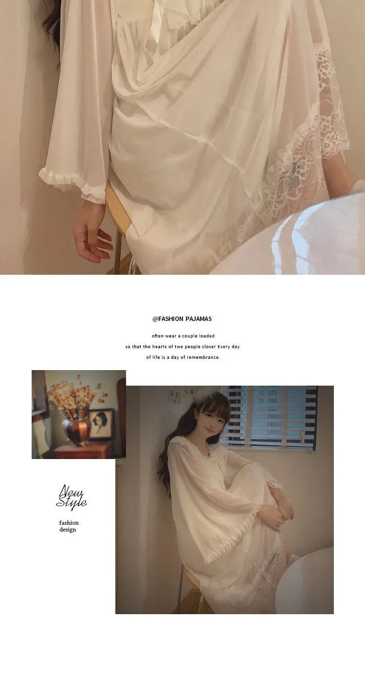 Camisón de manga larga con volados estilo romántico