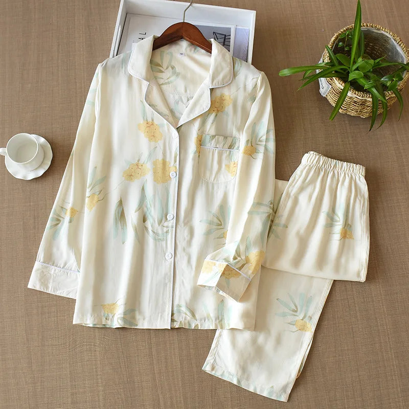 Pijama camisero de mujer de viscosa con estampas