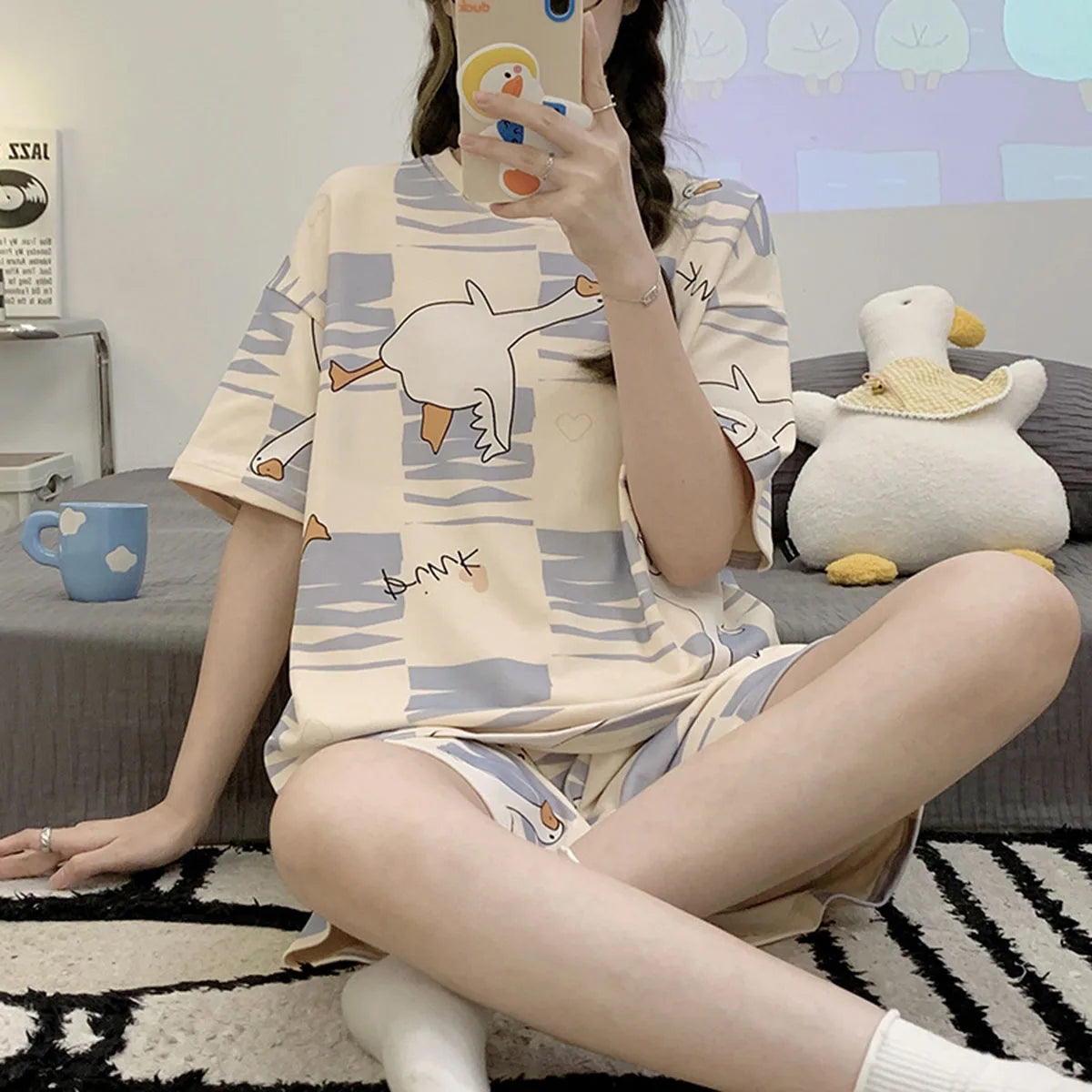 Pijama corto de mujer con osito y efecto degradado