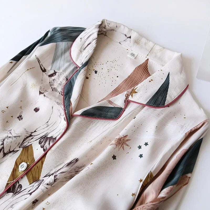 Pijama camisero de mujer de viscosa con estampas