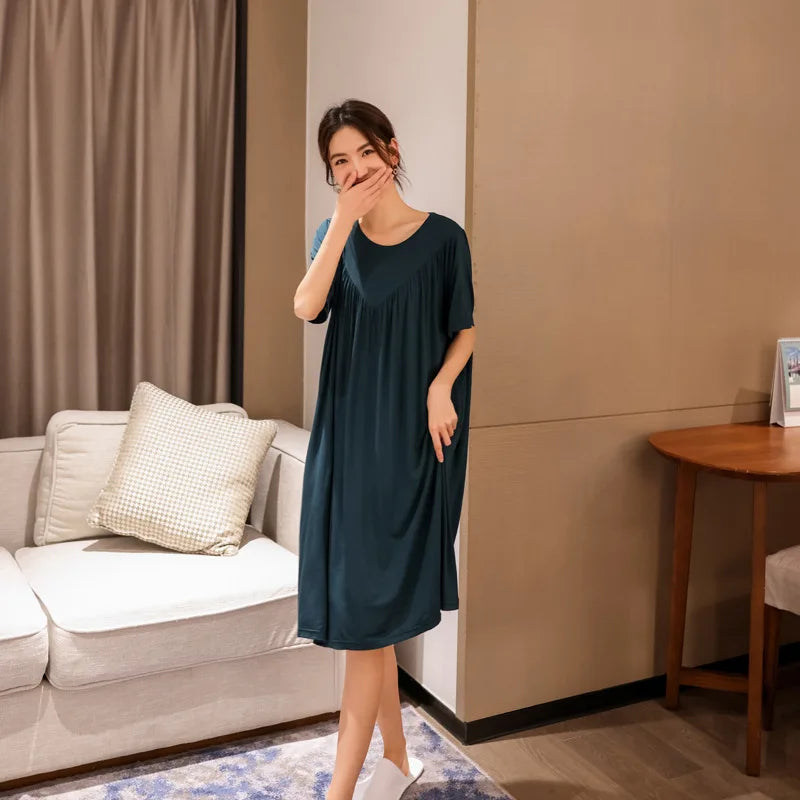 Camisón de mujer de modal liso con manga corta