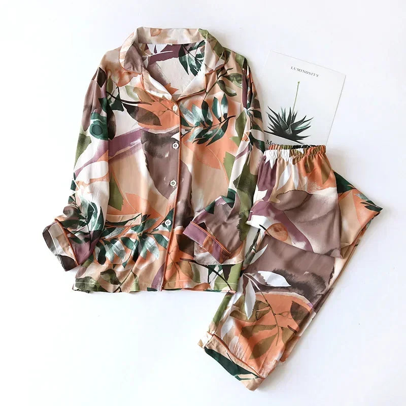 Pijama camisero de mujer de viscosa con estampas