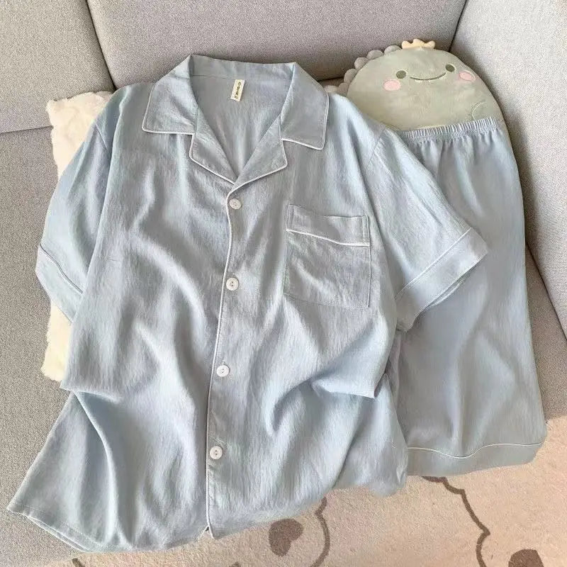 Pijama corto de hombre liso con camisa de solapas