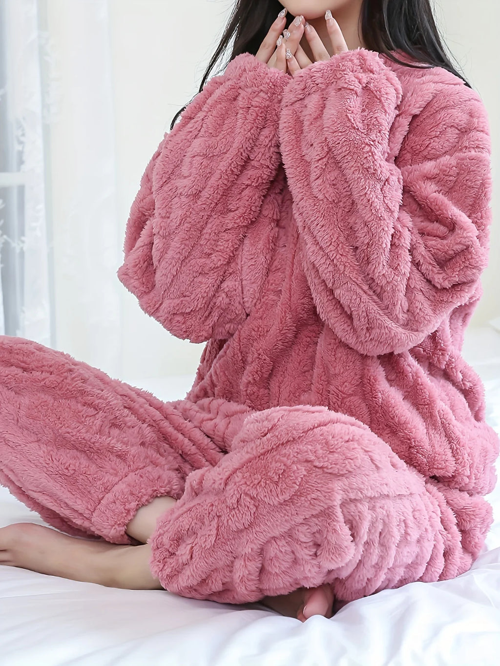 Pijama de mujer de polar grueso con textura jacquard