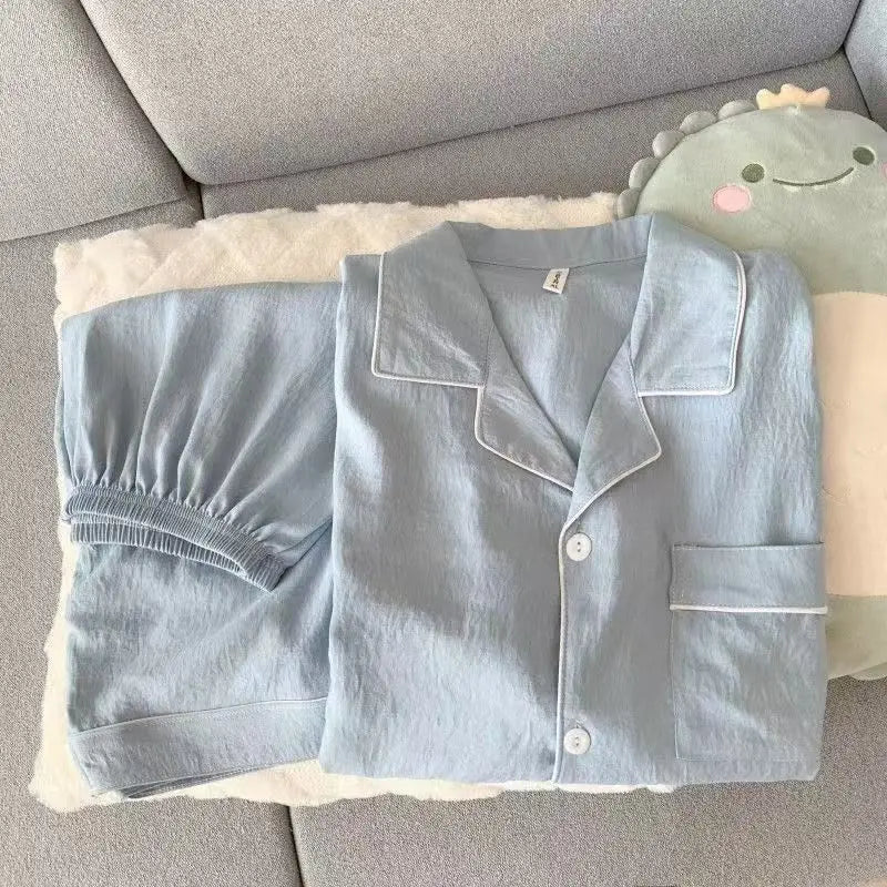 Pijama corto de hombre liso con camisa de solapas