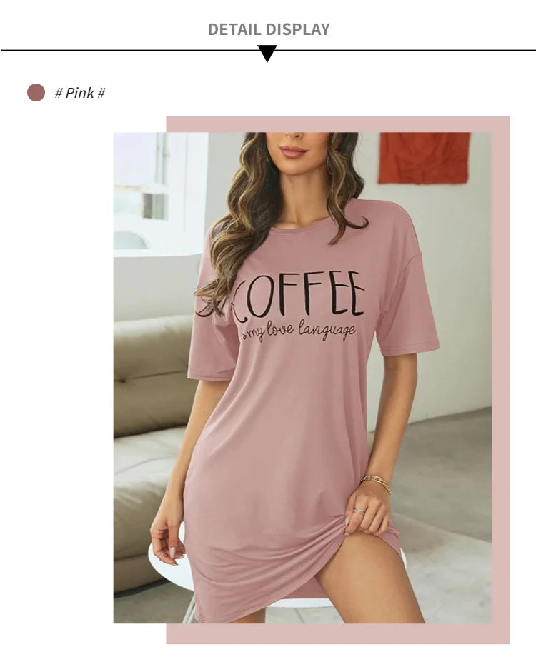 Camisón corto estampado de mujer con cuello redondo