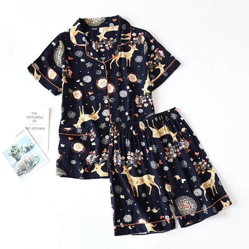 Pijama camisero de mujer de viscosa con estampas