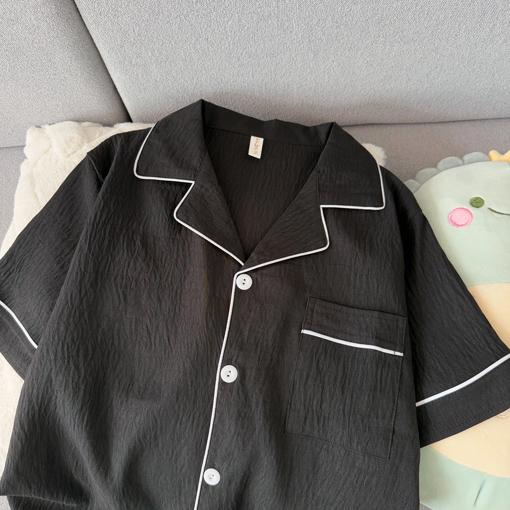Pijama corto de hombre liso con camisa de solapas