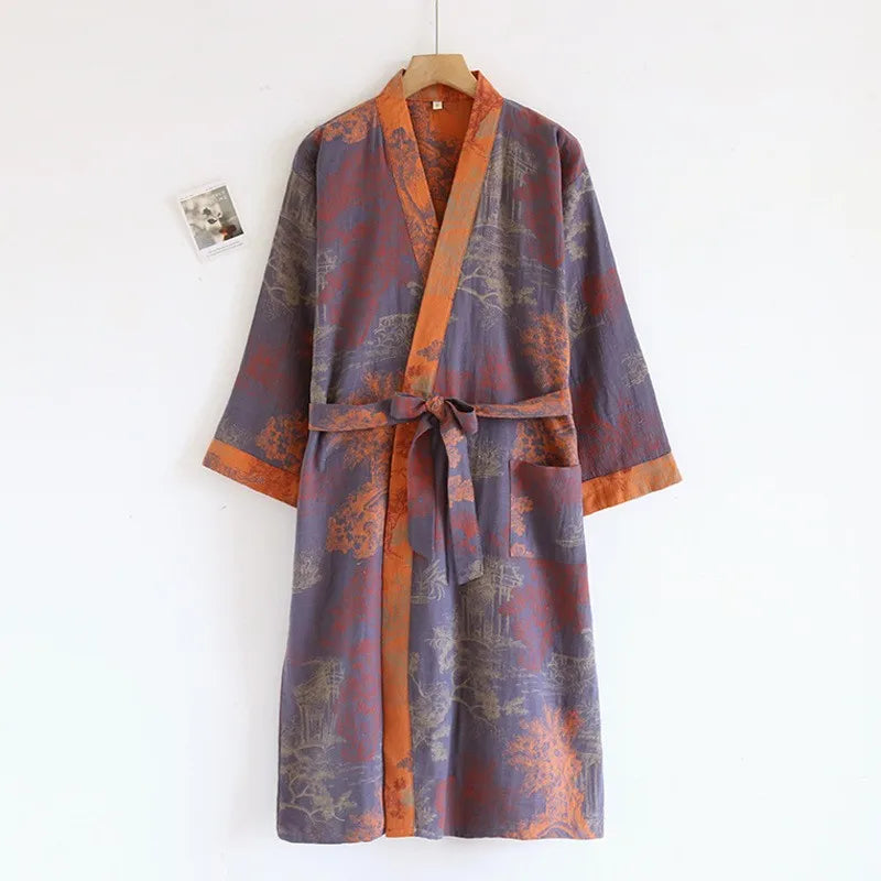 Bata kimono de hombre de algodón con cinturón