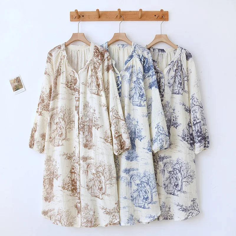 Camisón de algodón estampado con escote en V
