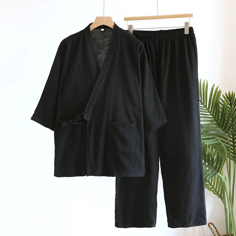 Pijama de hombre de algodón estilo kimono con pantalón largo