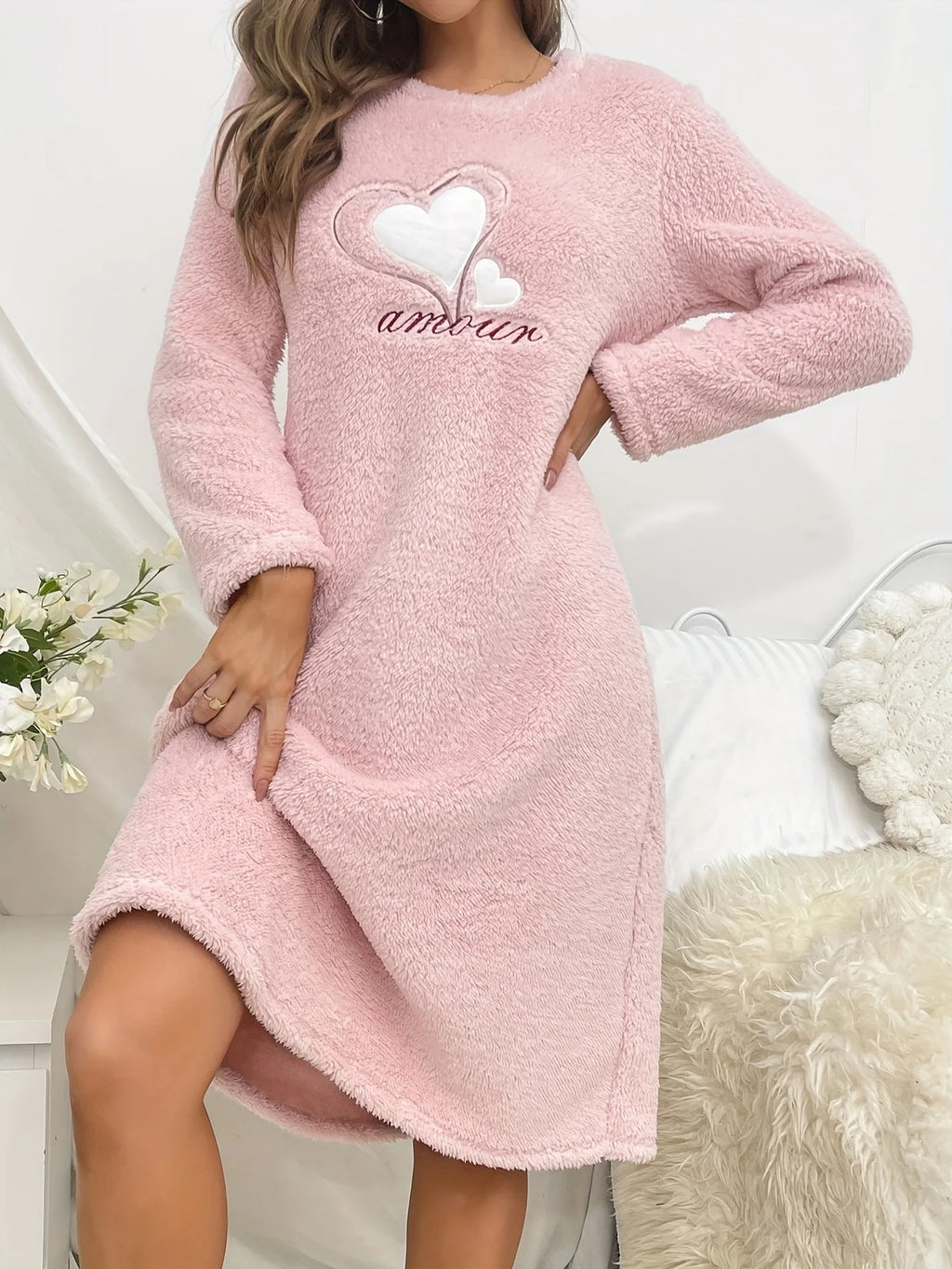 Camisón de mujer de franela gruesa y manga larga