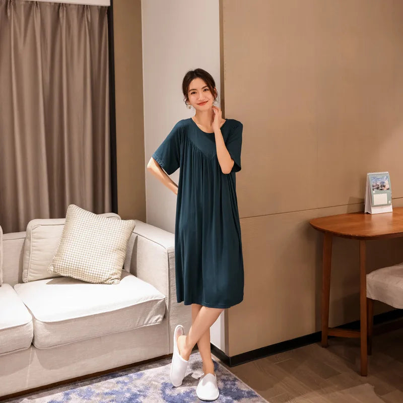 Camisón de mujer de modal liso con manga corta