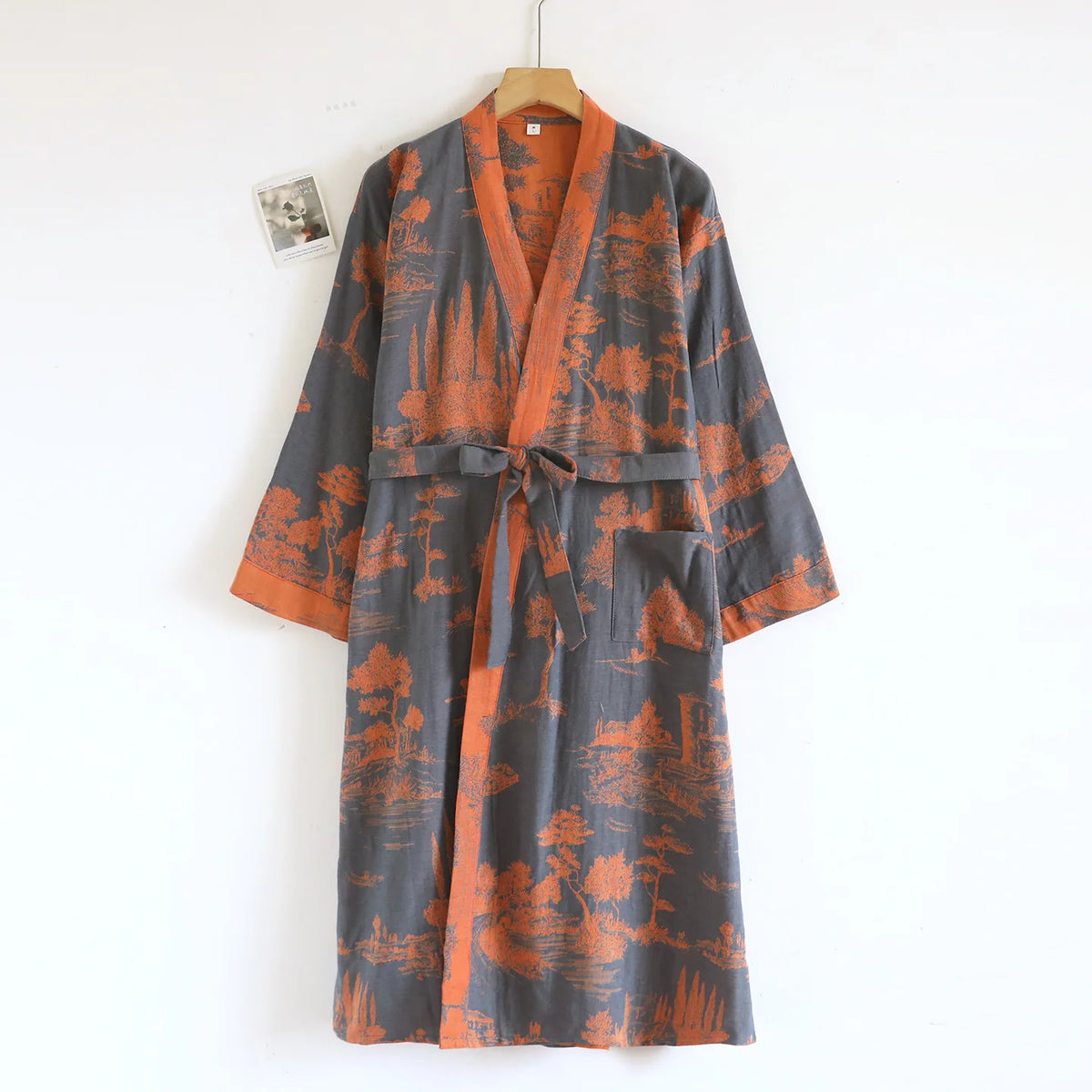 Bata kimono de hombre de algodón con cinturón