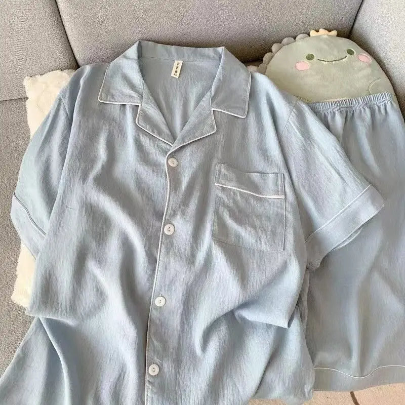 Pijama corto de hombre liso con camisa de solapas