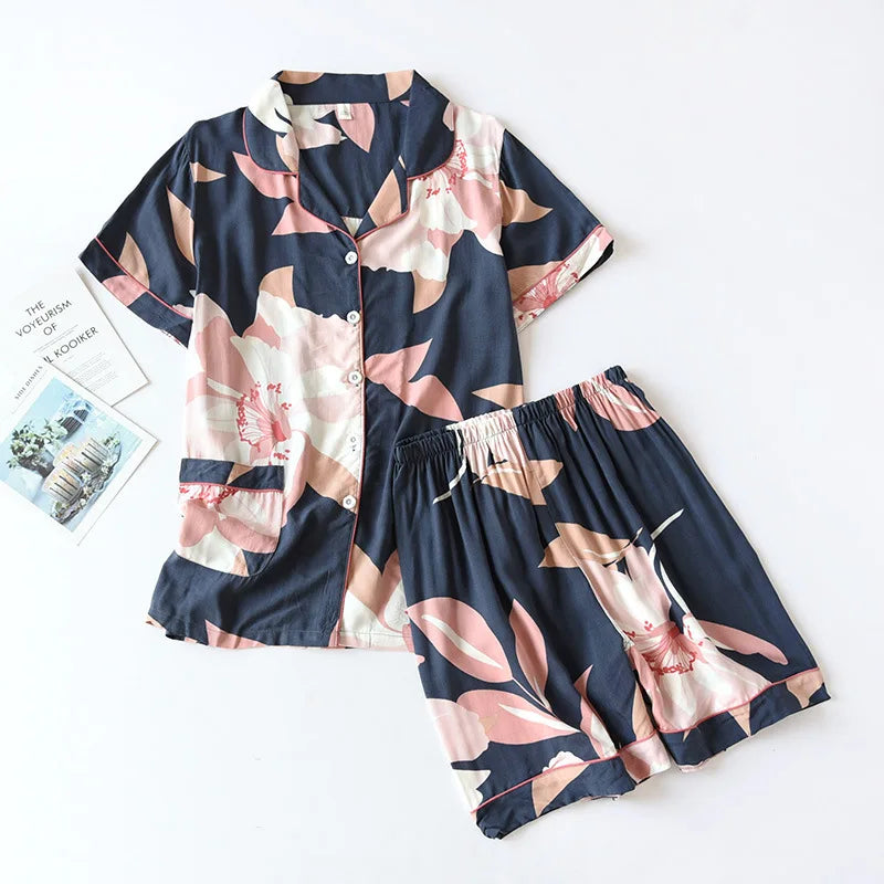 Pijama camisero de mujer de viscosa con estampas