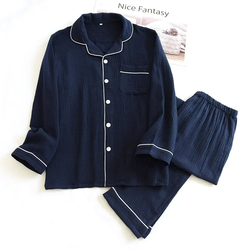 Pijama camisero de hombre de algodón liso