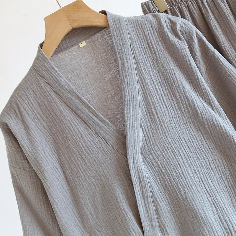 Pijama de hombre de algodón estilo kimono con pantalón largo