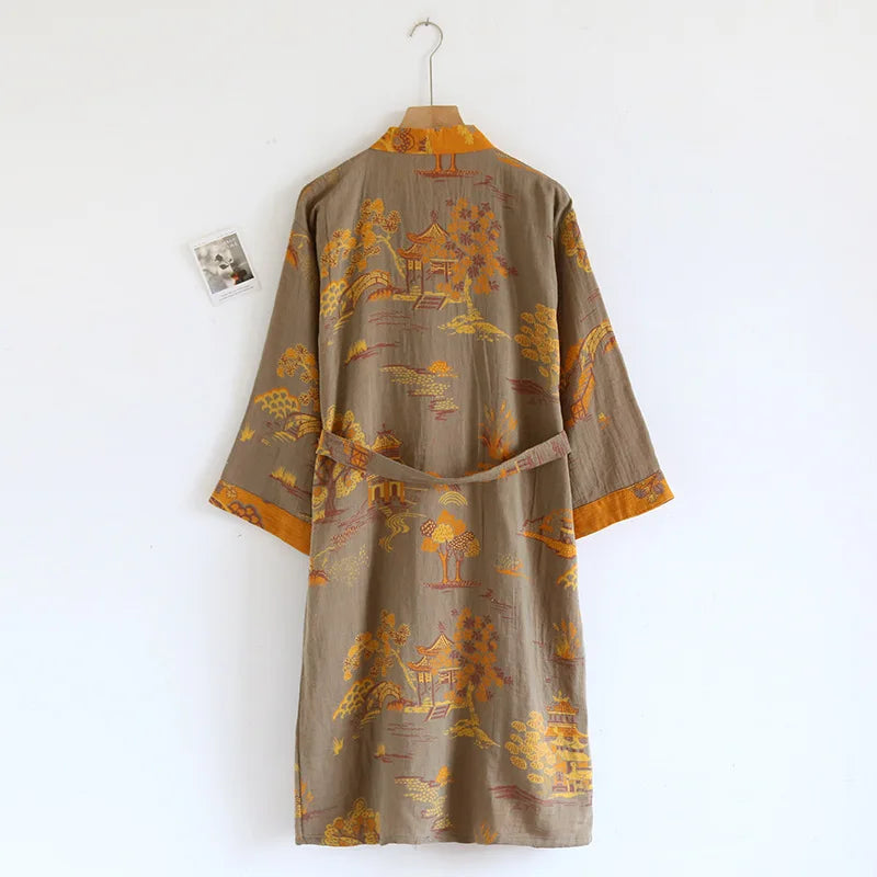 Bata kimono de hombre de algodón con cinturón