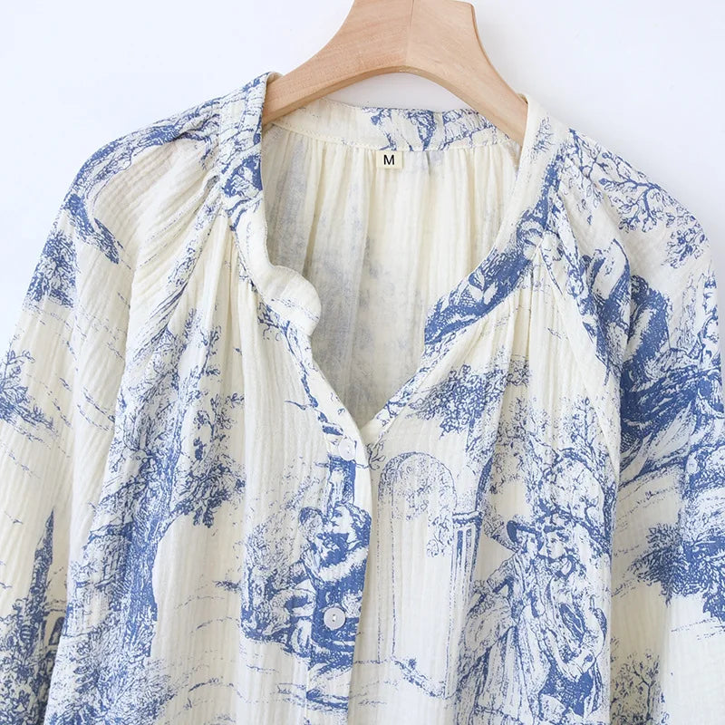 Camisón de algodón estampado con escote en V